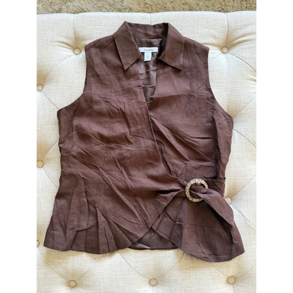 Women's dressbarn Brown Linen Blend Vest Size 6